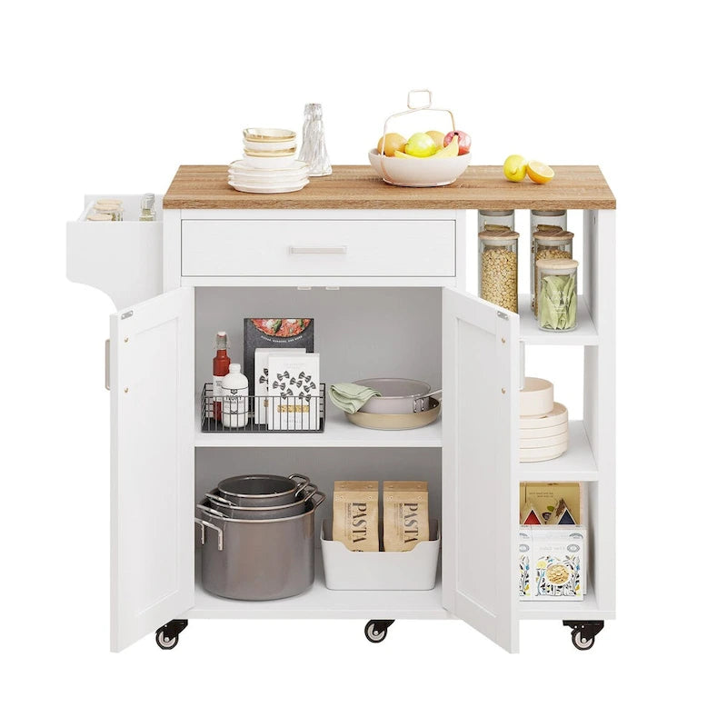 Rolling Kitchen Island on Wheels with Drawer Open Shelves and Doors