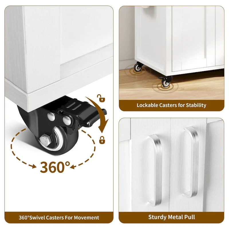 Rolling Kitchen Island on Wheels with Drawer Open Shelves and Doors